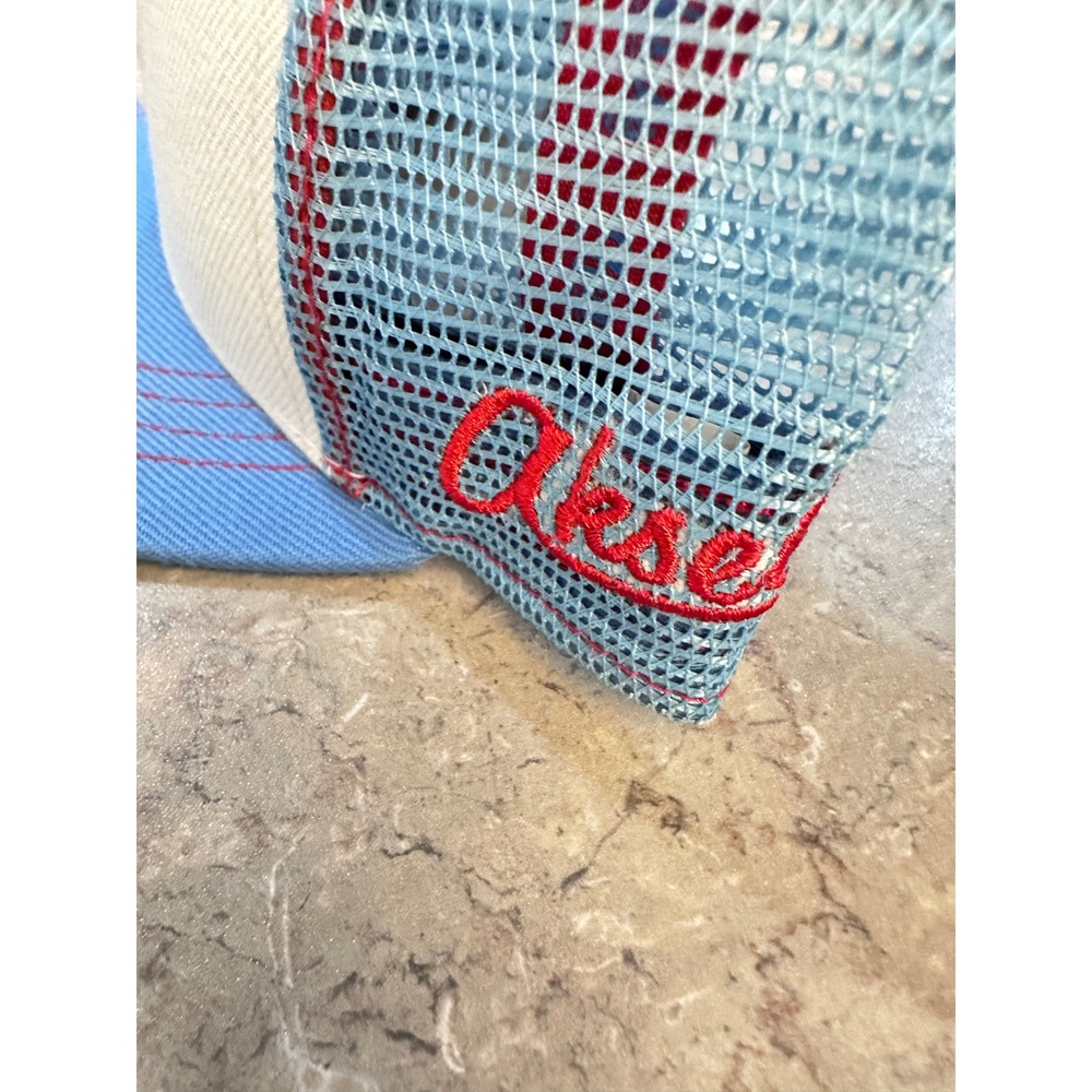 Akseis Sugar Skull Trucker‎ Hat Blue Cream Mesh Snapback Cap Day of the Dead - Picture 4 of 10